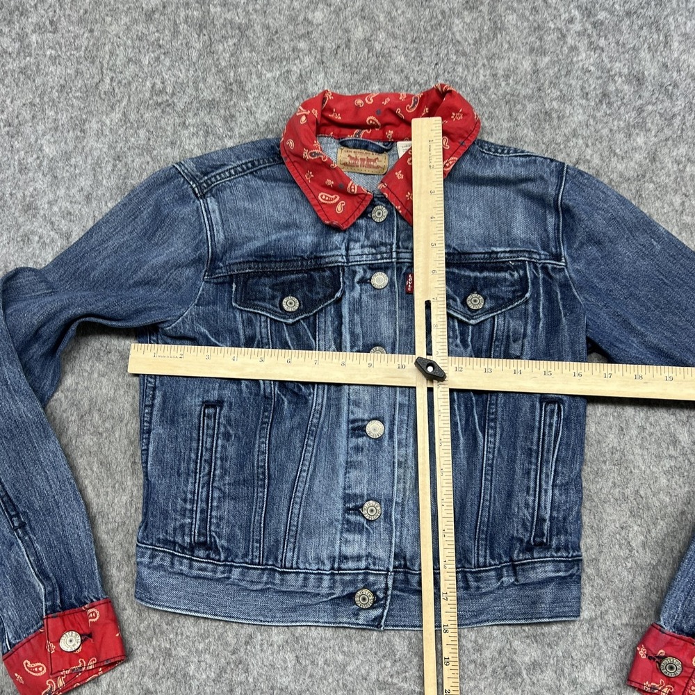 Levis Jacket Womens S Blue Denim Trucker Western Bandana Paisley Collar Cuffs - Picture 7 of 16